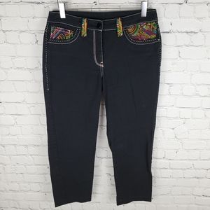 BIANCA NYGARD | embroidered detail black crop denim stretch jeans